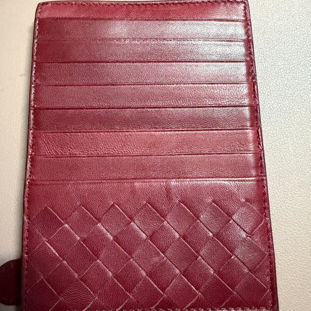 Bottega Veneta Intrecciato Maroon Red Leather Card Case Wallet w/ Dust Bag